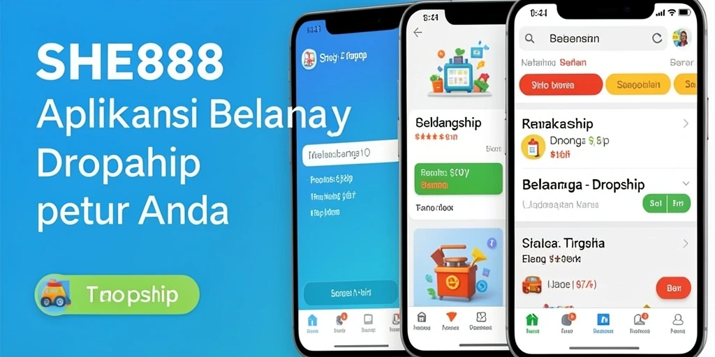 Tampilan antarmuka pengguna apliksi SHE888 untuk dropshipping yang modern.