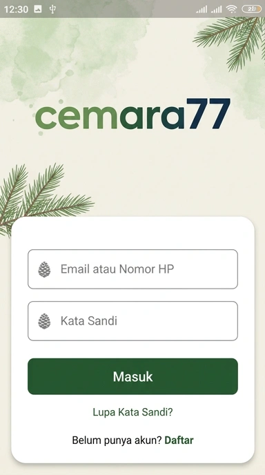Tampilan halaman login cemara77